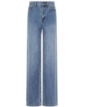 Self-Portrait Jeans ,Blauw ,Denim Rhinestone Denim Straight Leg Jeans