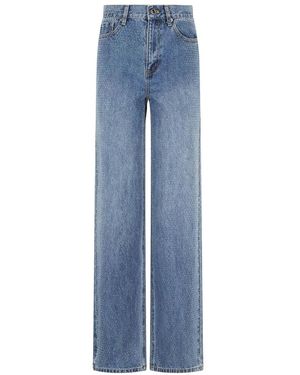 Self-Portrait Jeans ,Blauw ,Denim Rhinestone Denim Straight Leg Jeans