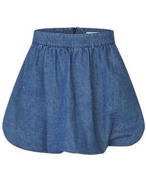Second Female Cornelia Denim Mini Balloon Rok - Blauw
