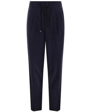 Brunello Cucinelli Gekreukte Wollen Broek - Blauw