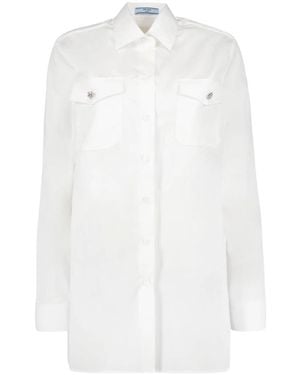 Prada Camisa de manga larga con botones florales - Blanco