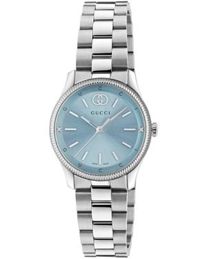 Gucci 29 Mm Edelstahlgehäuse, Blaues Zifferblatt, Edelstahlarmband, Quarzwerk