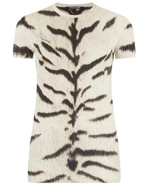 Roberto Cavalli T-Shirt Met Tijgerprint - Naturel