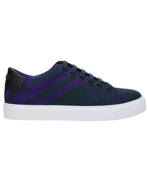 Burberry Groene Geruite Stoffen Sneakers Met Achterlogo - Blauw