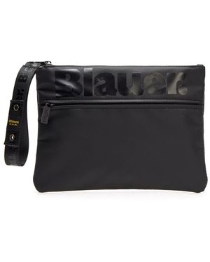 Blauer Strip Clutch Handtasche Handgelenk Tasche Schwarz