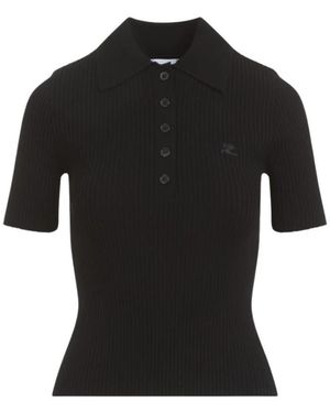 Courreges Ribbed Knit Polo - Zwart