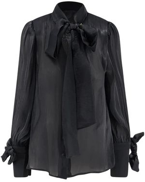 ACTUALEE Satijnen Blouse Met Gepofte Schouders - Zwart