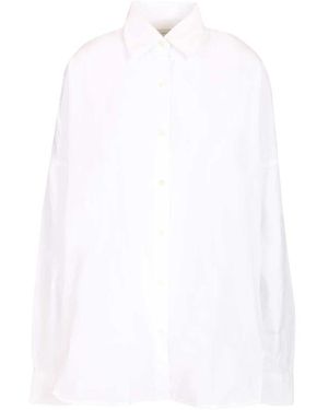 Dries Van Noten Oversized Gestreiftes Baumwollpopeline-Hemd - Weiß