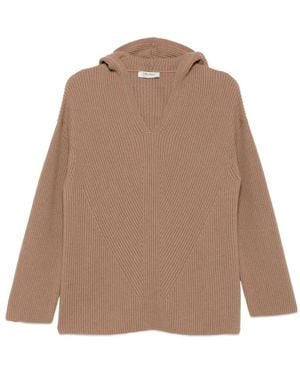 Max Mara Falcone Rib Knit Hoodie - Bruin