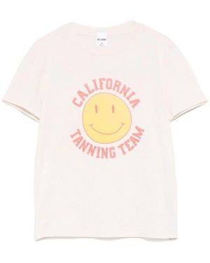 RE/DONE T-shirt mit smiley-gesichtsdruck und rundhalsausschnitt - Weiß