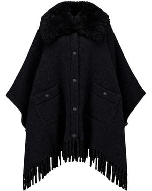 Moncler Cape Van Geschoren Wol Met Mohair, Alpaca En Wolmix - Zwart