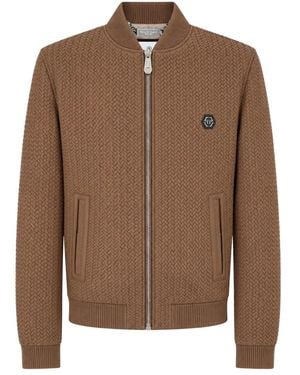 Philipp Plein Leder Bomberjacke - Braun