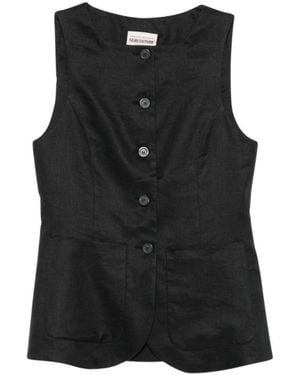 Semicouture Jassen ,Zwart ,Ronde Hals Mouwloze Knopen Vest