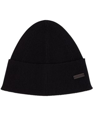 Saint Laurent Luxuriöse Schwarze Kaschmir-Rippstrickmütze