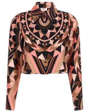 PUCCI Camicia Crop Silk Shirt - Zwart