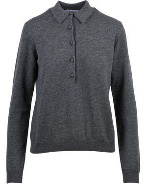 Alpha Studio Tops ,Grijs ,Wol Polo Van Gebreide Stof
