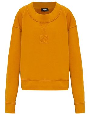 DSquared² Hoodies & Sweatvesten ,Oranje ,Katoen Katoenen Sweatshirt Met Geborduurd Logo - Geel