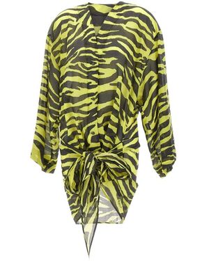 The Attico Kleedjes ,Veelkleurig ,Katoen Zebra Print Mini Jurk - Groen