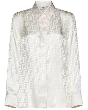 Fendi Overhemden ,Ff Jacquard Zijden Overhemd - Wit