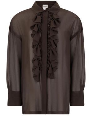 P.A.R.O.S.H. Overhemden ,Bruin ,Zijden Sheer Blouse Met Ruches Aan De Voorkant