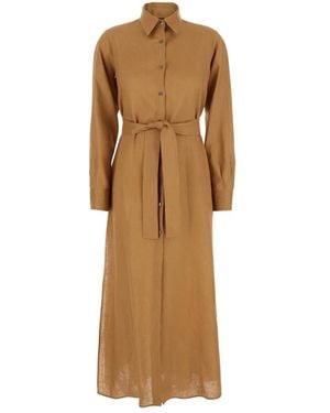 Plain Kleid Mit Klassischem Kragen Und Verstellbarem Rock - Braun