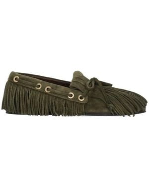 Etro Schoenen ,Groen ,Leer Suede Boat Loafers Met Franjes