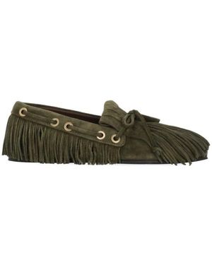 Etro Schoenen ,Groen ,Leer Suede Boat Loafers Met Franjes