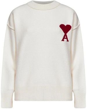 Ami Paris Round-Neck Knitwear - Bianco