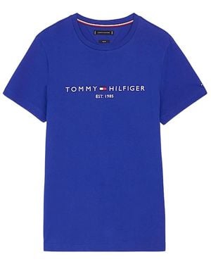 Tommy Hilfiger Logo Tee Slim Fit Baumwoll T-Shirt - Blau