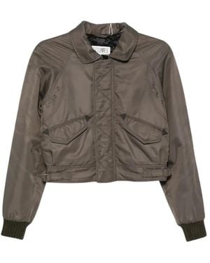 MM6 by Maison Margiela Jassen ,Grijs ,Nylon Cropped Nylon Sports Jacket - Bruin
