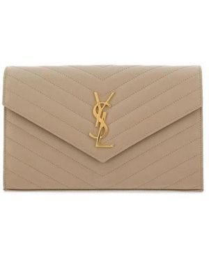 Saint Laurent Goldene Schultertasche Mit Matelassé-Druck - Natur