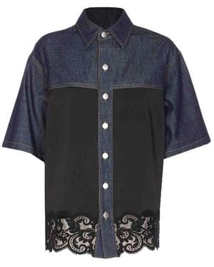 Stella McCartney Overhemden ,Blauw ,Katoen Shirt Met Contrasterende Panelen En Kanten Bies