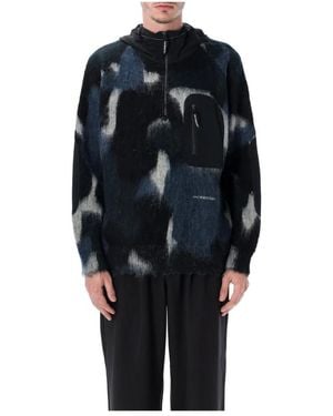 and wander Mix Shaggy Knit Hoodie - Blau