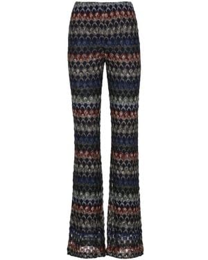 Missoni Broeken ,Veelkleurig ,Rayon Flare Viscose Lamé Broek Met Kantmotief - Blauw