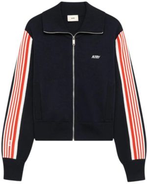 Autry Hoodies & Sweatvesten ,Blauw ,Gebreid Viscose Zipjack