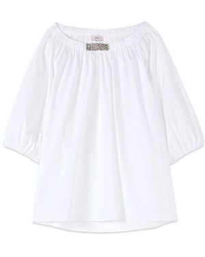 Oltre Off-Shoulder-Bluse Mit Schmuckdetail - Weiß