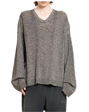 Maison Margiela Grauer V-Ausschnitt Strickpullover