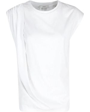Vince Tops ,Wit ,Katoen Pima Katoenmix Gedrapeerde Relaxte Top