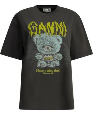 Ganni Tops ,Grijs ,Katoen Heavy Cotton Jersey Forest Teddy Tee - Zwart