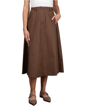 Seventy Rokken ,Bruin ,Rechte Zoom Midi Rok Met Knoopsluiting