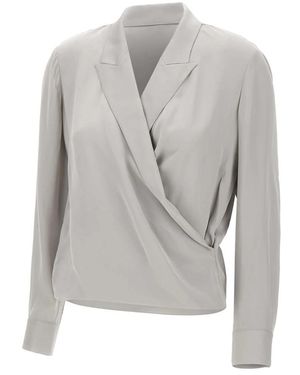 Theory Zijden Wrap Blouse Parel Grijs