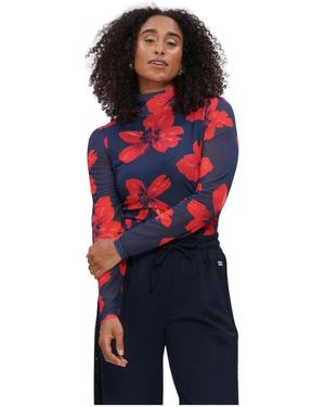 Pom Tops ,Blauw ,Polyester Romi Mesh Bloom Turtleneck - Rood
