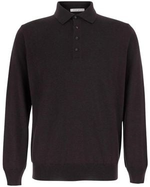 Kangra Braunes Poloshirt Mit Vier-Knopf-Verschluss Aus Merinowolle Für Herren - Schwarz