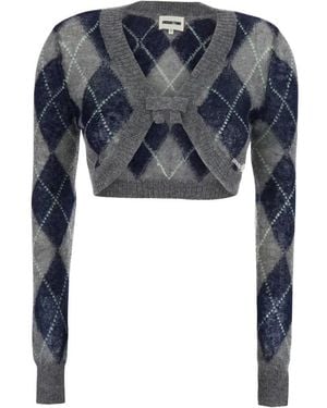 ShuShu/Tong Truien & Vesten ,Grijs ,Wol Cropped Cardigan Met Ruitmotief - Blauw