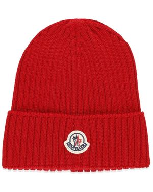 Moncler Kinder Rote Wollmütze Vorderlogo