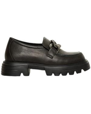 Jeannot Schoenen ,Zwart ,Leer Zwarte Leren Mocassin Met Kettingdetail
