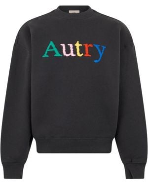 Autry Hoodies & Sweatvesten ,Zwart ,Katoen Sweatshirt Met Geborduurd Logo En Ronde Hals - Grijs