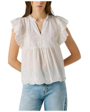 Pepe Jeans Overhemden ,Wit ,Katoen Fluid Ruffle Shoulder Blouse