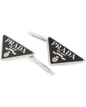 Prada Accessoires ,Zwart ,Leer Metalen Haarspelden - Metallic