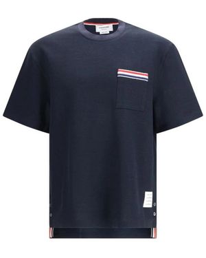 Thom Browne Tops ,Blauw ,Katoen Honeycomb Geborduurde Pocket T-Shirt